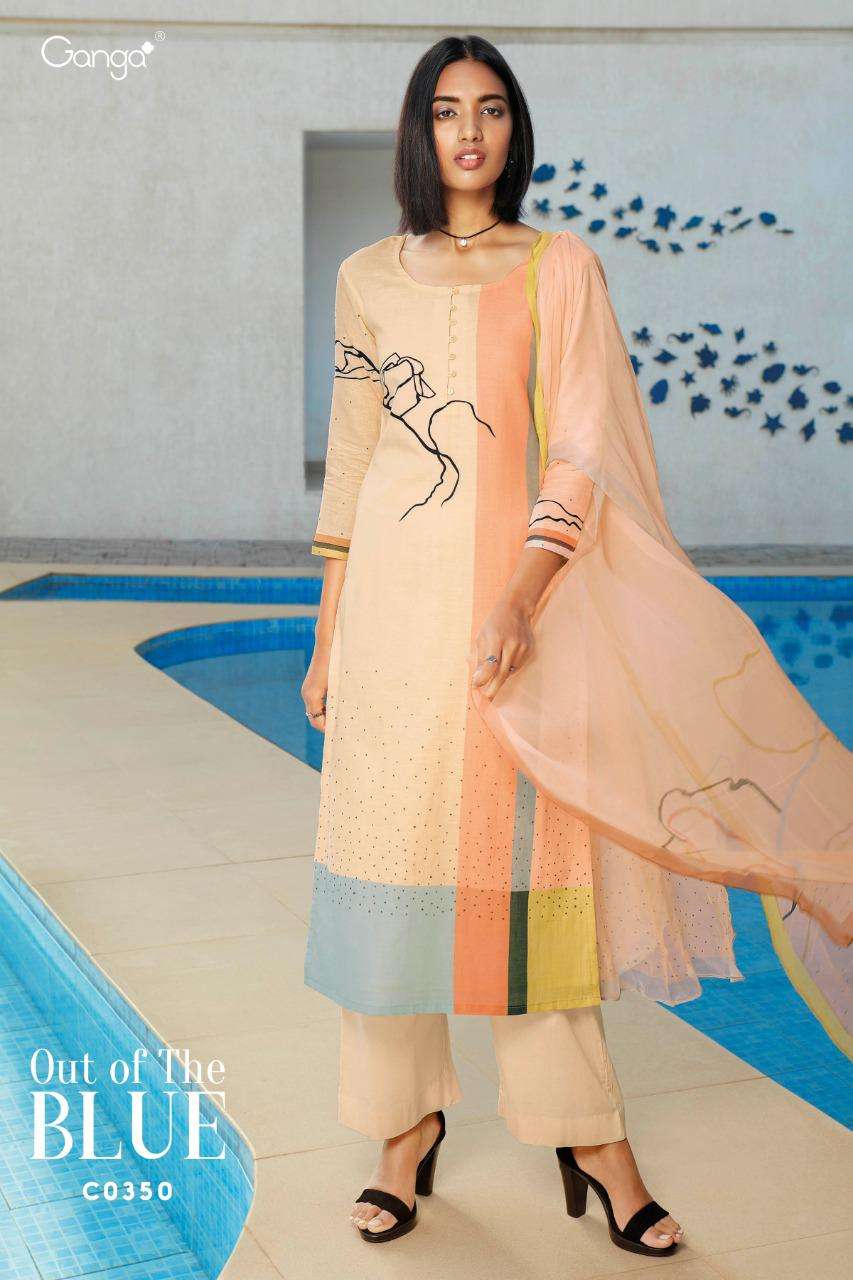 OUT OF THE BLUE BY GANGA FASHION 348 TO 352 SERIES DESIGNER SUITS BEAUTIFUL STYLISH FANCY COLORFUL PARTY WEAR & OCCASIONAL WEAR PURE LINEN DIGITAL PRINT DRESSES AT WHOLESALE PRICE
